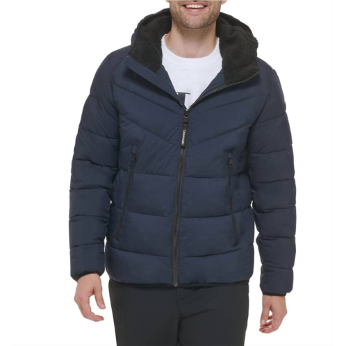 CALVIN KLEIN chevron sherpa lined hood jacket in blue