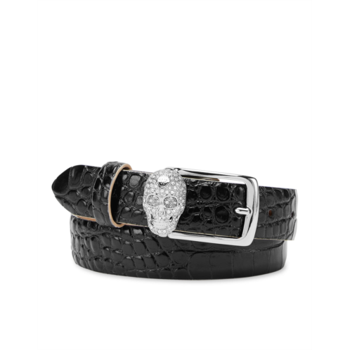 PHILIPP PLEIN leather belt crocco print shiny skull