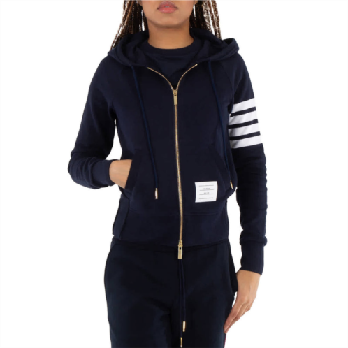 Thom Browne navy 4-bar loopback full zip hoodie