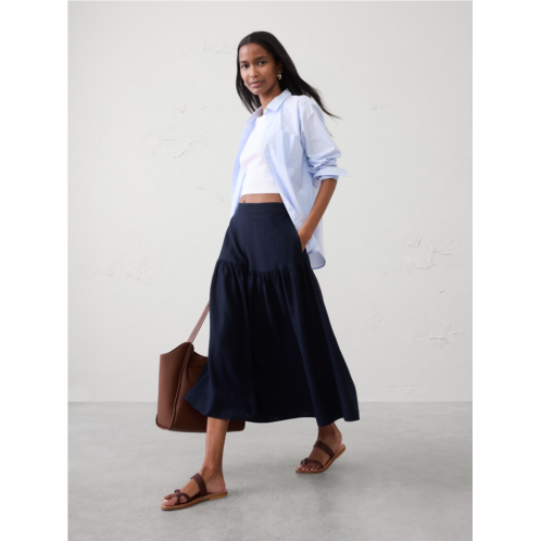 bananarepublic Linen-Blend Tiered Midi Skirt
