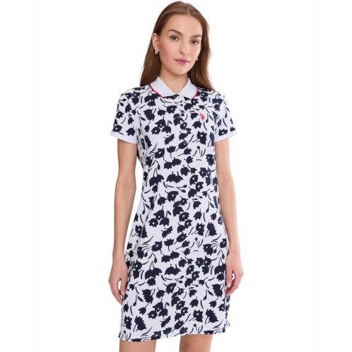 U.S. Polo ASSN. Tossed Tulip Print Tipped Polo Dress