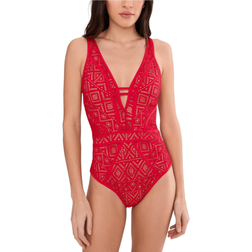 Womens BECCA Classic Color Play Crochet Plunge One-Piece