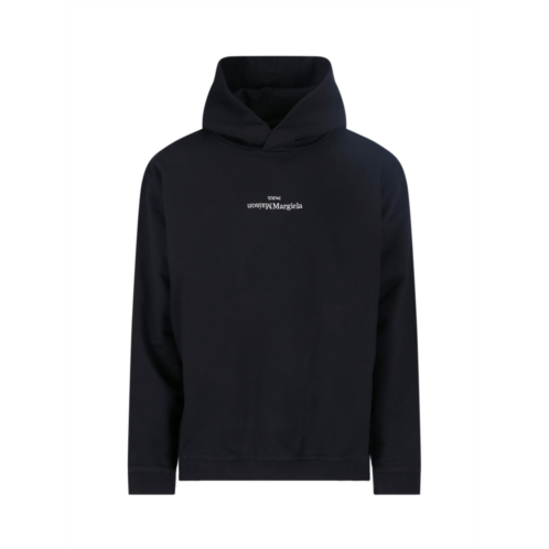 MAISON MARGIELA classic crew neck black hooded sweatshirt with ribbed cuffs