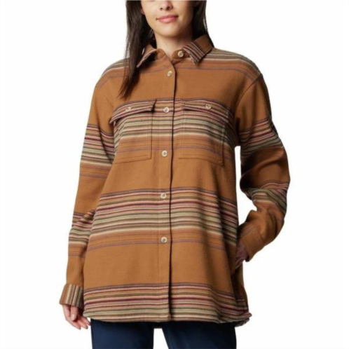 Columbia blue point creek shirt jacket womens brown striped button front jax406