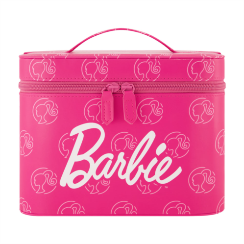 Mattel barbie large cosmetic case organizer iconic pink design with mirror and dual zipper pulls