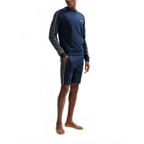 Hugo Boss cotton knit track shorts in blue