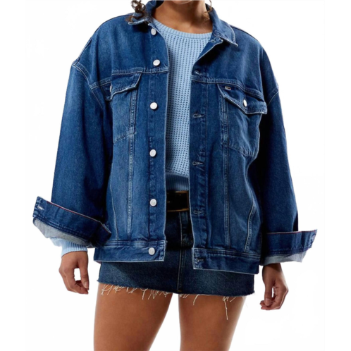 Tommy Jeans blue daisy oversized flag jacket in denim medium