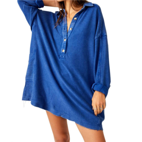 Free People willow polo top in rinsed cobalt