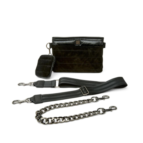 THINK ROYLN womens downtown crossbody bag in black suede/black