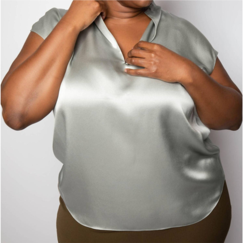 Vince cap sleeve slit neck blouse - plus in mint stone