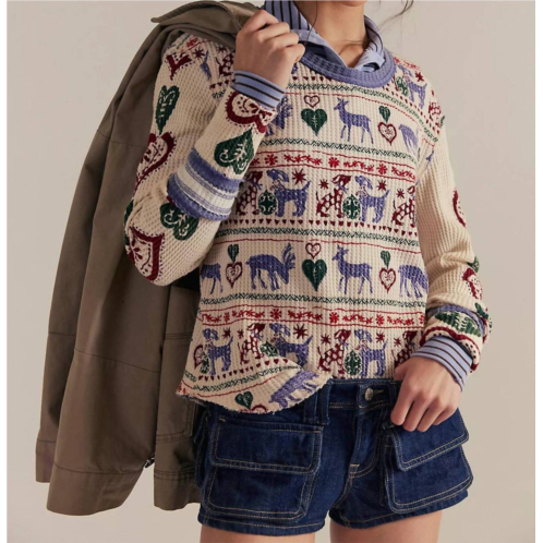 Free People blissful long sleevs thermal tee in snowdrop combo