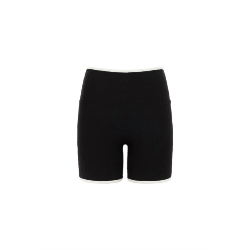 Montce womens terry rib midi bike short in black cream binded terry rib