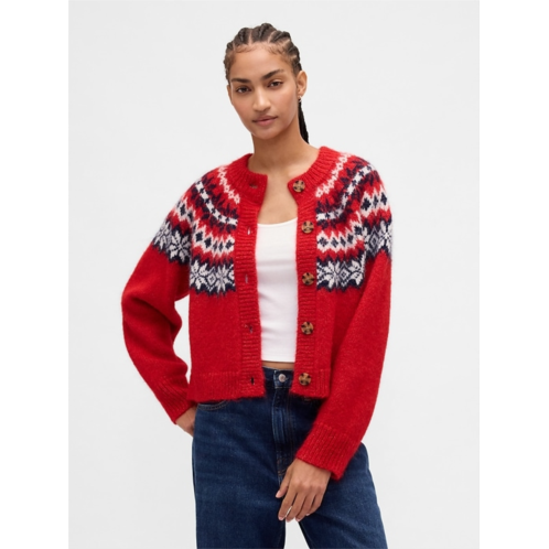Gap Fuzzy Fair Isle Cardigan Sweater