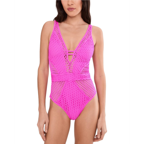 Womens BECCA Castaway Textured Plunge One-Piece