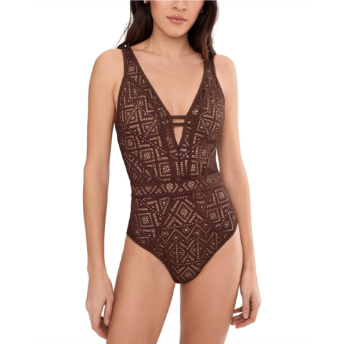 Womens BECCA Classic Color Play Crochet Plunge One-Piece