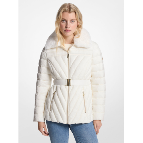 Michael Kors faux fur trim packable nylon puffer jacket
