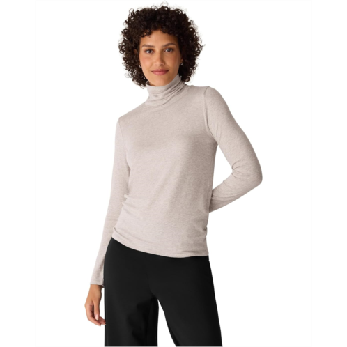 Womens Eileen Fisher Melange Sheer Knit Turtle Neck Top