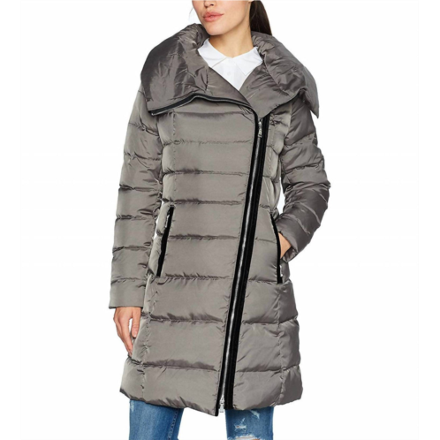 T Tahari brooklyn asymmetric long puffer coat in mink gray