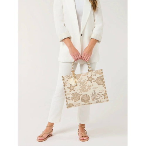 Shiraleah womens coastal jacquard tote in beige