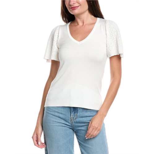 T Tahari pointelle v-neck top