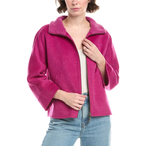 Forte Cashmere knit detail short zip mock wool & cashmere-blend jacket