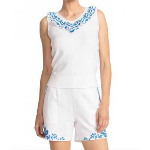 Johnny Was mixed media flutter tank daria in white