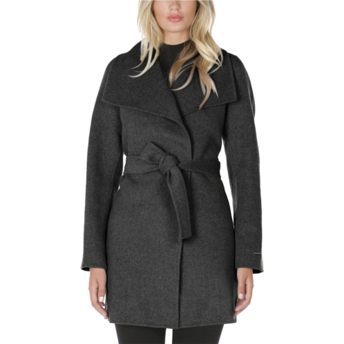 T Tahari Tahari womens wool wrap coat with tie belt deep charcoal belted jacket