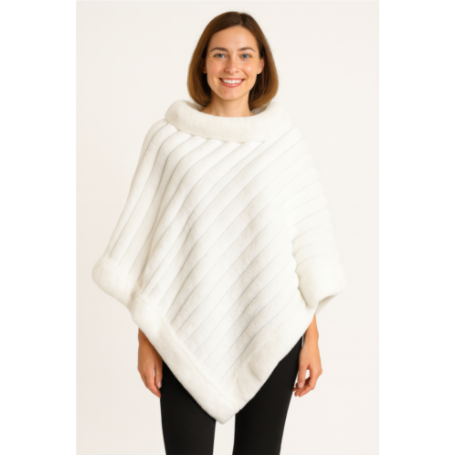 TRUEDAMES elegant faux fur winter white poncho