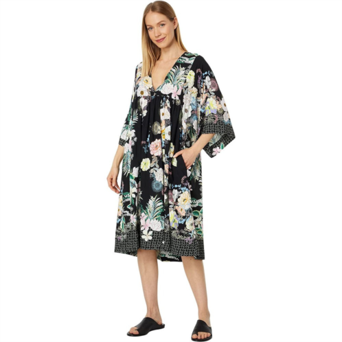 Johnny Was women new easy cover-up black floral swing dress