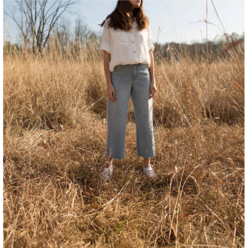 Oat New York the shari wide leg crop raw hem jeans in light blue