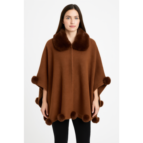 TRUEDAMES trim cape with faux fur collar