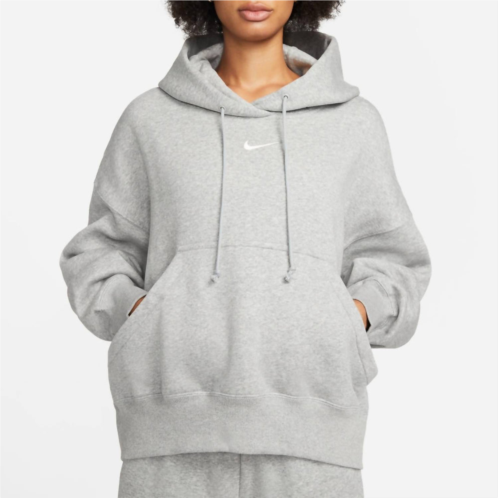 NIKE phoenix fleece pullover hoodie in dark heather grey/white