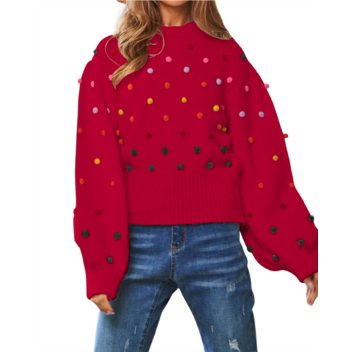 DAVI & DANI party isnt over pom sweater in red