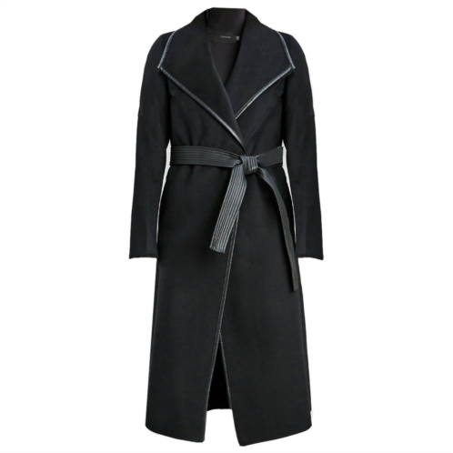 T Tahari juliette double face faux leather trim belted wool coat black