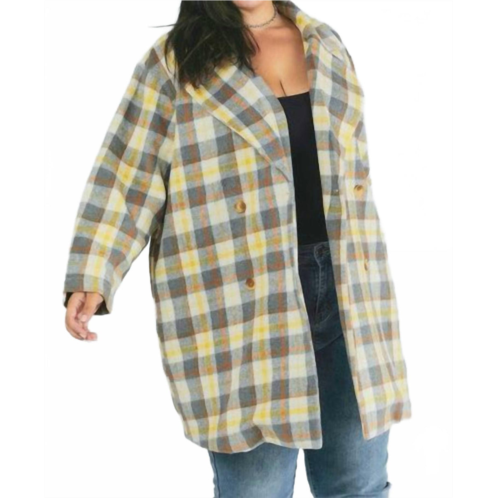 DAVI & DANI oversized plaid coat in yellow plaid