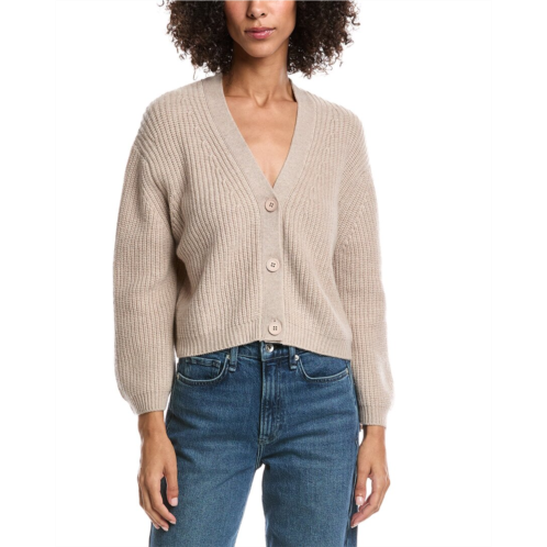 Forte Cashmere wool & cashmere-blend short rib v-neck button cardigan