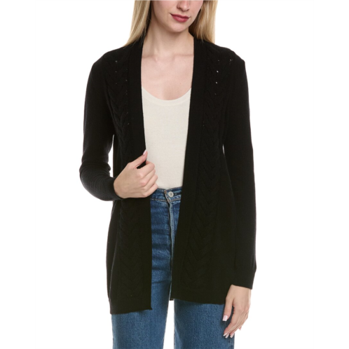 Sofiacashmere braided cable wool & cashmere-blend cardigan