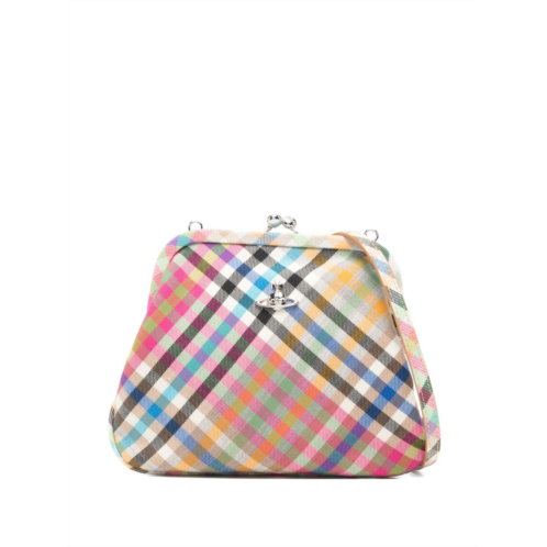 VIVIENNE WESTWOOD trapezoidal plaid bag with silver-tone clasp and matching strap