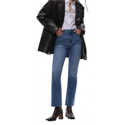 Oat New York womens mid rise bootcut slim flare ankle jeans in medium blue