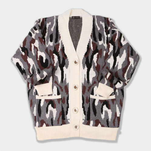 TRUEDAMES camouflage pattern in front button closure pocket cardigan