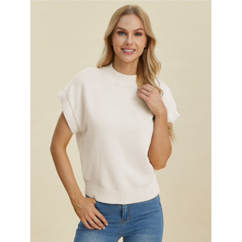 TRUEDAMES full size mock neck short sleeve sweater
