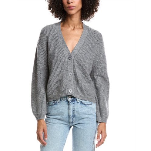 Forte Cashmere wool & cashmere-blend short rib v-neck button cardigan