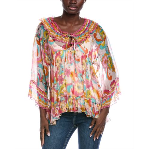 Johnny Was gal ruffle tie silk blouse