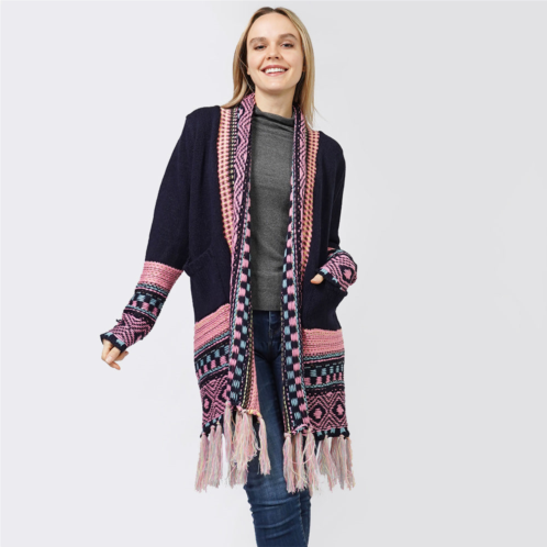 TRUEDAMES ethnic patterned front pocket sweater cardigan