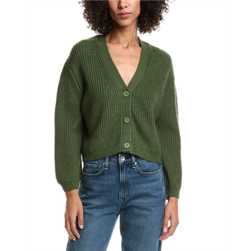 Forte Cashmere wool & cashmere-blend short rib v-neck button cardigan