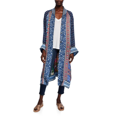 Johnny Was reversible long fiori silk twill kimono coat in multi