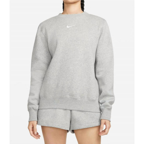 NIKE phoenix fleece crew sweatshirt in dk heather grey/white