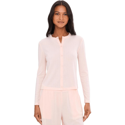 Womens Barefoot Dreams Pointelle Rib Cardi with Scallop Trim