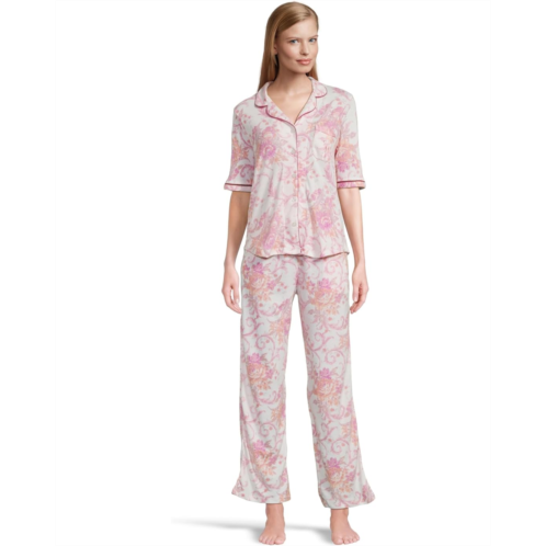 Womens Karen Neuburger Petite Romantic Fields Elbow Sleeve Pajama Set with Lace
