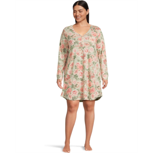 Womens Karen Neuburger Plus Vintage Dreams Long Sleeve Nightgown With Picot Trim